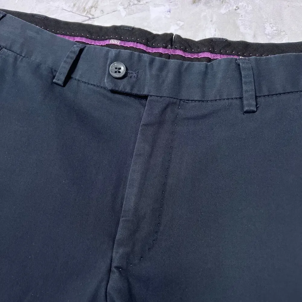 Hiltl Chino Trousers MENS 33x32 EU 50 Navy Cotton Blend Straight Leg Tailored